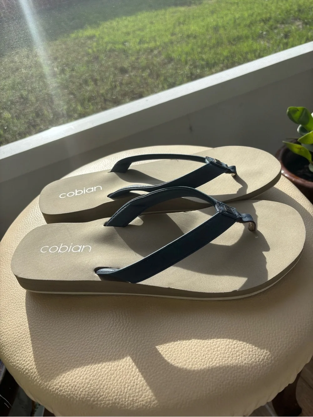 Cobian   Women Navy and Tan Flip Flops